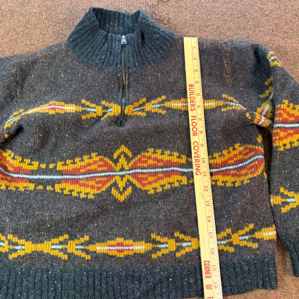 Pendleton Womens Quarter Zip Wool Blend Southwestern Pattern Sweater Grey Medium - Picture 2 of 7